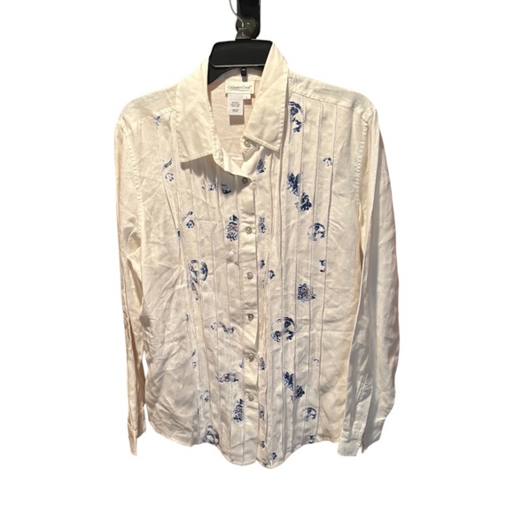 Coldwater Creek Linen Button Front Blouse in White Large - Picture 1 of 7